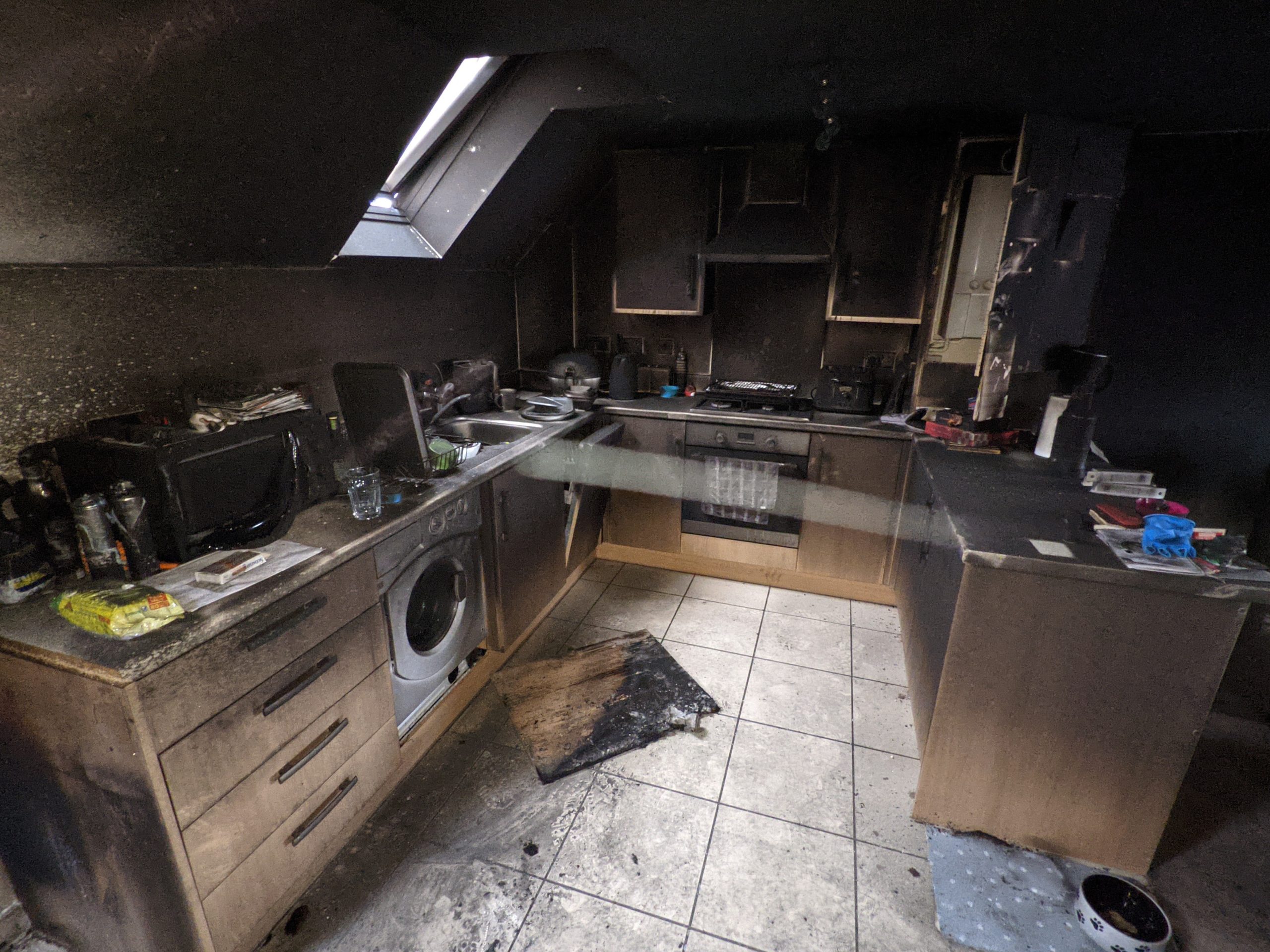 Fire damage insurance claim following a fire in a kitchen, 