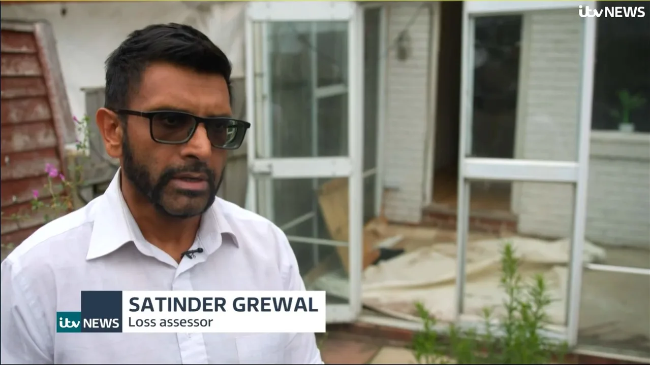 Satinder Grewal, Aspray Loss Assessor featuring on ITV News discussing subsidence in East London 